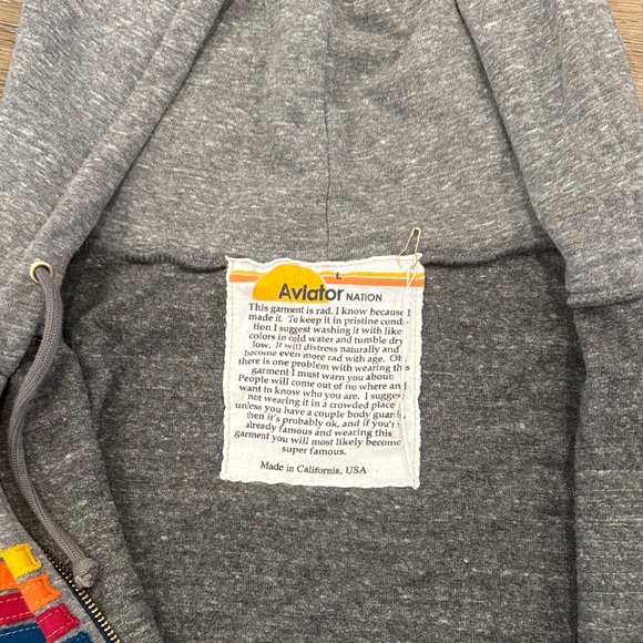 Aviator Nation, Gray Zip-Up Hoodie with Striped Detail - Picture 4 of 6